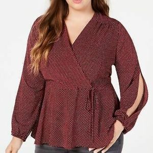 Monteau Trendy Plus Size Faux-Wrap Top WineIvory